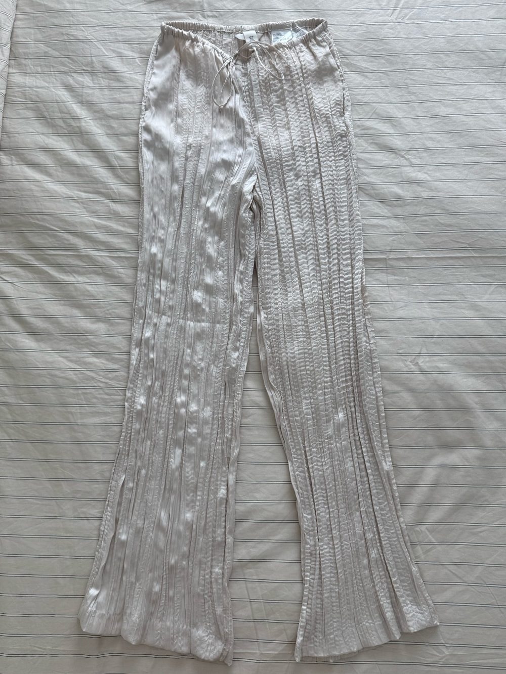 Cream Textured Wide-Leg Women's Pants